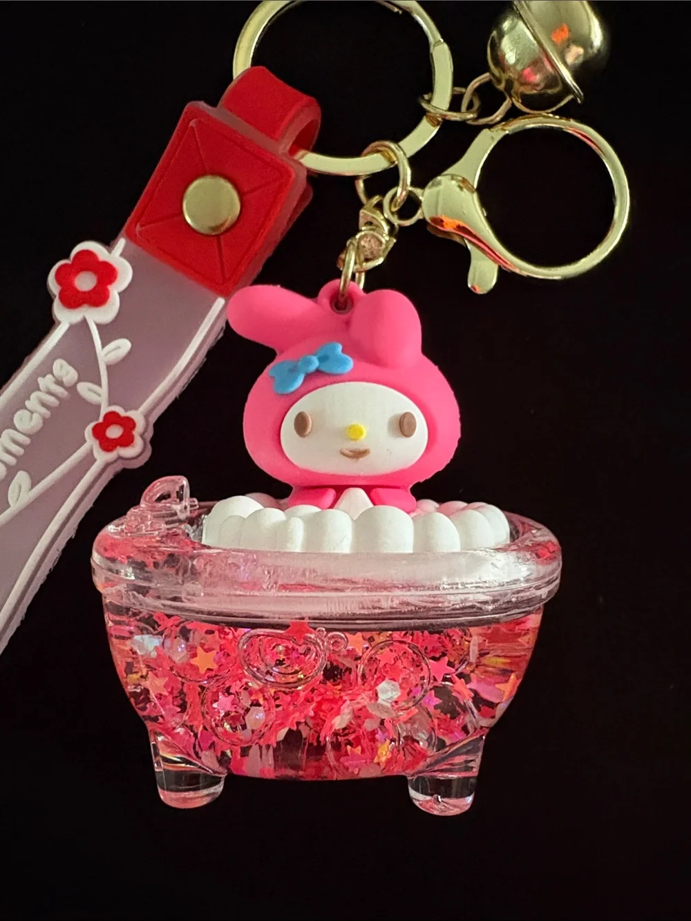 My Melody Pink Red Glitter Boba Balls Bubble Bath Bag Charm Keychain with Strap